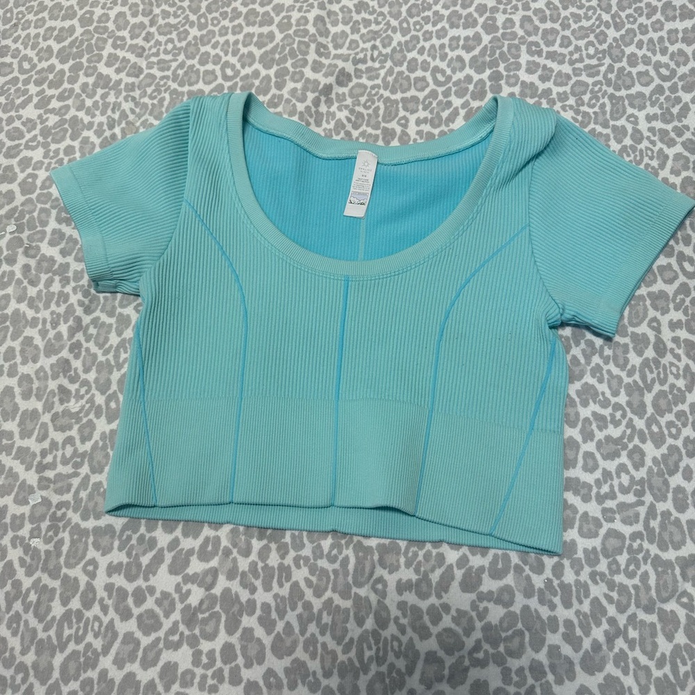Aerie Aqua Ribbed Crop Top